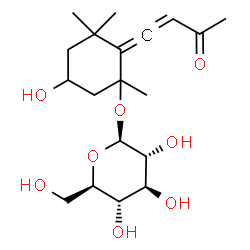 ChemSpider 2D Image | 5-Hydroxy-1,3,3-trimethyl-2-(3-oxo-1-buten-1-ylidene)cyclohexyl beta-D-glucopyranoside | C19H30O8