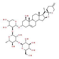 ChemSpider 2D Image | (1beta,3alpha,9xi,14xi)-1-Hydroxyspirosta-5,25(27)-dien-3-yl beta-D-glucopyranosyl-(1->3)-6-deoxy-alpha-L-mannopyranosyl-(1->2)-(3xi)-alpha-D-threo-pentopyranoside | C44H68O17