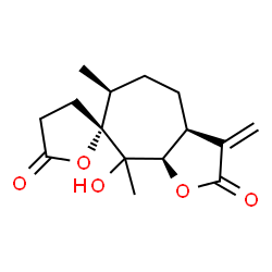 ChemSpider 2D Image | (3aS,6S,7R,8aR)-8-Hydroxy-6,8-dimethyl-3-methylenehexahydro-3'H-spiro[cyclohepta[b]furan-7,2'-furan]-2,5'(3H,4'H)-dione | C15H20O5