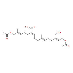 ChemSpider 2D Image | (2E,6E,10Z)-12-Acetoxy-2-[(3E)-5-acetoxy-4-methyl-3-penten-1-yl]-10-(hydroxymethyl)-6-methyl-2,6,10-dodecatrienoic acid | C24H36O7