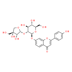 ChemSpider 2D Image | 2-(4-Hydroxyphenyl)-4-oxo-4H-chromen-7-yl 2-O-[(2R,3R,4R)-3,4-dihydroxy-4-(hydroxymethyl)tetrahydro-2-furanyl]-beta-D-glucopyranoside | C26H28O13