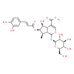 ChemSpider 2D Image | Methyl (4aS,5S,6R,7R,7aR)-6-{[(2E)-3-(3,4-dihydroxyphenyl)-2-propenoyl]oxy}-1-(beta-D-glucopyranosyloxy)-5-hydroxy-7-methyl-1,4a,5,6,7,7a-hexahydrocyclopenta[c]pyran-4-carboxylate | C26H32O14