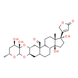 ChemSpider 2D Image | (1S,3aS,3bR,6aR,9R,11R,11aS,12aR,13aR,15aS)-1,3a,11,11a-Tetrahydroxy-9,15a-dimethyl-1-(5-oxo-2,5-dihydro-3-furanyl)icosahydro-7aH,13aH-cyclopenta[7,8]phenanthro[2,3-b]pyrano[3,2-e][1,4]dioxine-13a-car
baldehyde | C29H40O10