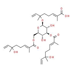 ChemSpider 2D Image | (2E)-6-({3,6-Bis-O-[(2E)-6-hydroxy-2,6-dimethyl-2,7-octadienoyl]-beta-D-glucopyranosyl}oxy)-2,6-dimethyl-2,7-octadienoic acid | C36H54O12