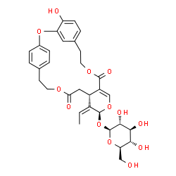 ChemSpider 2D Image | (15S,16Z,17S)-16-Ethylidene-4-hydroxy-11,19-dioxo-2,10,14,20-tetraoxatetracyclo[21.2.2.1~3,7~.0~12,17~]octacosa-1(25),3(28),4,6,12,23,26-heptaen-15-yl beta-D-glucopyranoside | C32H36O13