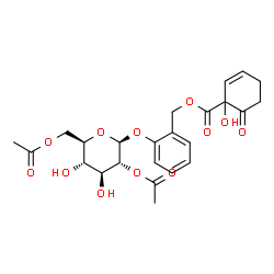 ChemSpider 2D Image | 2-[(2,6-Di-O-acetyl-beta-D-glucopyranosyl)oxy]benzyl 1-hydroxy-6-oxo-2-cyclohexene-1-carboxylate | C24H28O12
