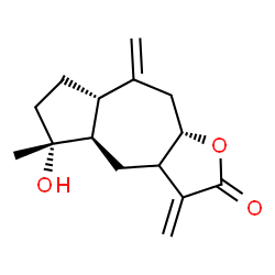 ChemSpider 2D Image | (4aR,5R,7aS,9aS)-5-Hydroxy-5-methyl-3,8-bis(methylene)decahydroazuleno[6,5-b]furan-2(3H)-one | C15H20O3