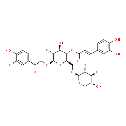 ChemSpider 2D Image | 2-(3,4-Dihydroxyphenyl)-2-hydroxyethyl 4-O-[(2E)-3-(3,4-dihydroxyphenyl)-2-propenoyl]-6-O-beta-D-xylopyranosyl-beta-D-glucopyranoside | C28H34O16
