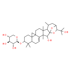 ChemSpider 2D Image | 2-Hydroxy-22-(2-hydroxy-2-propanyl)-3,8,8,17,19-pentamethyl-23,24-dioxaheptacyclo[19.2.1.0~1,18~.0~3,17~.0~4,14~.0~7,12~.0~12,14~]tetracos-4-en-9-yl beta-D-xylopyranoside | C35H54O9