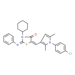 ChemSpider 2D Image | (2E,5E)-5-{[1-(4-Chlorophenyl)-2,5-dimethyl-1H-pyrrol-3-yl]methylene}-3-cyclohexyl-2-(phenylimino)-1,3-thiazolidin-4-one | C28H28ClN3OS