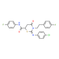 ChemSpider 2D Image | (2E)-2-[(4-Chlorophenyl)imino]-N-(4-fluorophenyl)-3-[2-(4-fluorophenyl)ethyl]-4-oxo-1,3-thiazinane-6-carboxamide | C25H20ClF2N3O2S