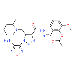 ChemSpider 2D Image | 2-{(Z)-[({1-(4-Amino-1,2,5-oxadiazol-3-yl)-5-[(2-methyl-1-piperidinyl)methyl]-1H-1,2,3-triazol-4-yl}carbonyl)hydrazono]methyl}-6-methoxyphenyl acetate | C22H27N9O5
