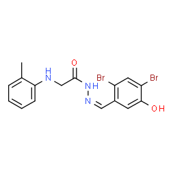ChemSpider 2D Image | N'-[(Z)-(2,4-Dibromo-5-hydroxyphenyl)methylene]-2-[(2-methylphenyl)amino]acetohydrazide | C16H15Br2N3O2