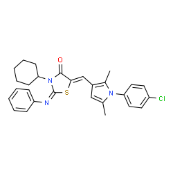 ChemSpider 2D Image | (2E,5Z)-5-{[1-(4-Chlorophenyl)-2,5-dimethyl-1H-pyrrol-3-yl]methylene}-3-cyclohexyl-2-(phenylimino)-1,3-thiazolidin-4-one | C28H28ClN3OS