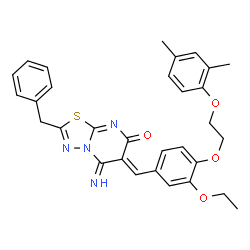 ChemSpider 2D Image | (6Z)-2-Benzyl-6-{4-[2-(2,4-dimethylphenoxy)ethoxy]-3-ethoxybenzylidene}-5-imino-5,6-dihydro-7H-[1,3,4]thiadiazolo[3,2-a]pyrimidin-7-one | C31H30N4O4S