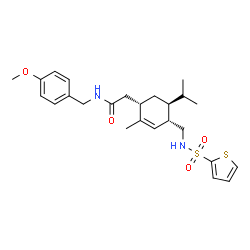 ChemSpider 2D Image | 2-[(1S,4S,5S)-5-Isopropyl-2-methyl-4-{[(2-thienylsulfonyl)amino]methyl}-2-cyclohexen-1-yl]-N-(4-methoxybenzyl)acetamide | C25H34N2O4S2