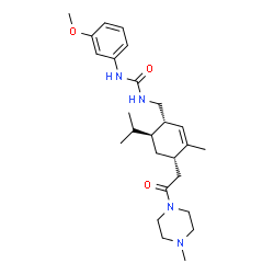 ChemSpider 2D Image | 1-({(1S,4S,6S)-6-Isopropyl-3-methyl-4-[2-(4-methyl-1-piperazinyl)-2-oxoethyl]-2-cyclohexen-1-yl}methyl)-3-(3-methoxyphenyl)urea | C26H40N4O3