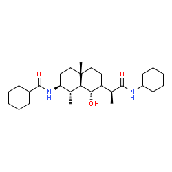 ChemSpider 2D Image | N-{(1S,2S,8S,8aS)-7-[(2S)-1-(Cyclohexylamino)-1-oxo-2-propanyl]-8-hydroxy-1,4a-dimethyldecahydro-2-naphthalenyl}cyclohexanecarboxamide | C28H48N2O3
