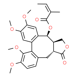 ChemSpider 2D Image | (3aR,4S,13aR)-6,7,9,10-Tetramethoxy-1-oxo-1,3,3a,4,13,13a-hexahydrodibenzo[4,5:6,7]cycloocta[1,2-c]furan-4-yl (2Z)-2-methyl-2-butenoate | C27H30O8