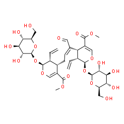 ChemSpider 2D Image | Dimethyl (2S,3R,4S,2'S,3'R,4'R)-4,4'-[(2E)-4-oxo-2-butene-1,3-diyl]bis[2-(beta-D-glucopyranosyloxy)-3-vinyl-3,4-dihydro-2H-pyran-5-carboxylate] | C34H46O19