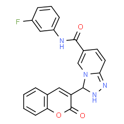 ChemSpider 2D Image | N-(3-Fluorophenyl)-3-(2-oxo-2H-chromen-3-yl)-2,3-dihydro[1,2,4]triazolo[4,3-a]pyridine-6-carboxamide | C22H15FN4O3