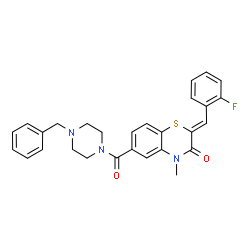 ChemSpider 2D Image | (2Z)-6-[(4-Benzyl-1-piperazinyl)carbonyl]-2-(2-fluorobenzylidene)-4-methyl-2H-1,4-benzothiazin-3(4H)-one | C28H26FN3O2S