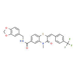 ChemSpider 2D Image | (2E)-N-(1,3-Benzodioxol-5-ylmethyl)-4-methyl-3-oxo-2-[4-(trifluoromethyl)benzylidene]-3,4-dihydro-2H-1,4-benzothiazine-6-carboxamide | C26H19F3N2O4S