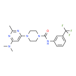ChemSpider 2D Image | 4-[6-(Dimethylamino)-2-methyl-4-pyrimidinyl]-N-[3-(trifluoromethyl)phenyl]-1-piperazinecarboxamide | C19H23F3N6O