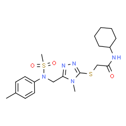 ChemSpider 2D Image | N-Cyclohexyl-2-[(4-methyl-5-{[(4-methylphenyl)(methylsulfonyl)amino]methyl}-4H-1,2,4-triazol-3-yl)sulfanyl]acetamide | C20H29N5O3S2