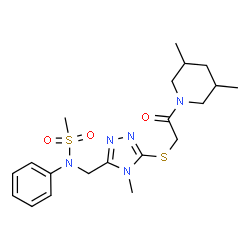 ChemSpider 2D Image | N-[(5-{[2-(3,5-Dimethyl-1-piperidinyl)-2-oxoethyl]sulfanyl}-4-methyl-4H-1,2,4-triazol-3-yl)methyl]-N-phenylmethanesulfonamide | C20H29N5O3S2