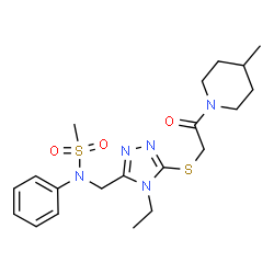 ChemSpider 2D Image | N-[(4-Ethyl-5-{[2-(4-methyl-1-piperidinyl)-2-oxoethyl]sulfanyl}-4H-1,2,4-triazol-3-yl)methyl]-N-phenylmethanesulfonamide | C20H29N5O3S2