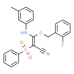ChemSpider 2D Image | (2E)-3-[(2-Fluorobenzyl)sulfanyl]-3-[(3-methylphenyl)amino]-2-(phenylsulfonyl)acrylonitrile | C23H19FN2O2S2