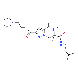ChemSpider 2D Image | 5,6-Dimethyl-N~6~-(3-methylbutyl)-4-oxo-N~2~-[2-(1-pyrrolidinyl)ethyl]-4,5,6,7-tetrahydropyrazolo[1,5-a]pyrazine-2,6-dicarboxamide | C21H34N6O3