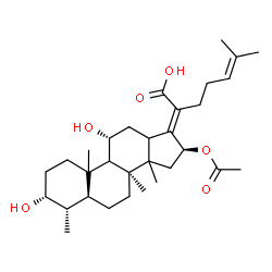 ChemSpider 2D Image | (3alpha,4alpha,5alpha,8alpha,9xi,10xi,11alpha,13xi,14xi,16beta,17E)-16-Acetoxy-3,11-dihydroxy-4,8,14-trimethyl-18-norcholesta-17,24-dien-21-oic acid | C31H48O6