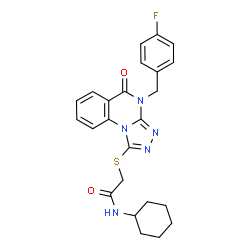 ChemSpider 2D Image | N-Cyclohexyl-2-{[4-(4-fluorobenzyl)-5-oxo-4,5-dihydro[1,2,4]triazolo[4,3-a]quinazolin-1-yl]sulfanyl}acetamide | C24H24FN5O2S