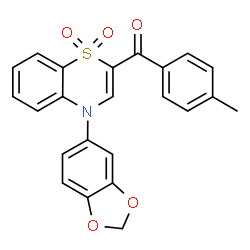 ChemSpider 2D Image | [4-(1,3-Benzodioxol-5-yl)-1,1-dioxido-4H-1,4-benzothiazin-2-yl](4-methylphenyl)methanone | C23H17NO5S