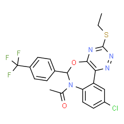 ChemSpider 2D Image | 1-[10-Chloro-3-(ethylsulfanyl)-6-[4-(trifluoromethyl)phenyl][1,2,4]triazino[5,6-d][3,1]benzoxazepin-7(6H)-yl]ethanone | C21H16ClF3N4O2S