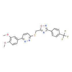 ChemSpider 2D Image | 3-(3,4-Dimethoxyphenyl)-6-[({3-[4-(trifluoromethyl)phenyl]-1,2,4-oxadiazol-5-yl}methyl)sulfanyl]pyridazine | C22H17F3N4O3S