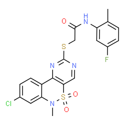 ChemSpider 2D Image | 2-[(8-Chloro-6-methyl-5,5-dioxido-6H-pyrimido[5,4-c][2,1]benzothiazin-2-yl)sulfanyl]-N-(5-fluoro-2-methylphenyl)acetamide | C20H16ClFN4O3S2