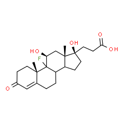 ChemSpider 2D Image | 3-[(10S,11S,13S,17R)-9-Fluoro-11,17-dihydroxy-10,13-dimethyl-3-oxo-2,3,6,7,8,9,10,11,12,13,14,15,16,17-tetradecahydro-1H-cyclopenta[a]phenanthren-17-yl]propanoic acid | C22H31FO5