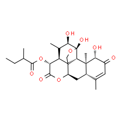 ChemSpider 2D Image | (1beta,8xi,11beta,12alpha,13xi,15beta)-1,11,12-Trihydroxy-2,16-dioxo-11,20-epoxypicras-3-en-15-yl 2-methylbutanoate | C25H34O9