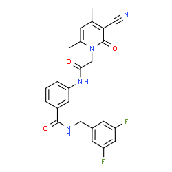 ChemSpider 2D Image | 3-{[(3-Cyano-4,6-dimethyl-2-oxo-1(2H)-pyridinyl)acetyl]amino}-N-(3,5-difluorobenzyl)benzamide | C24H20F2N4O3