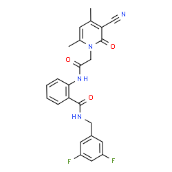 ChemSpider 2D Image | 2-{[(3-Cyano-4,6-dimethyl-2-oxo-1(2H)-pyridinyl)acetyl]amino}-N-(3,5-difluorobenzyl)benzamide | C24H20F2N4O3