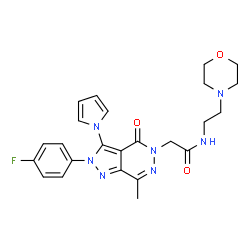 ChemSpider 2D Image | 2-[2-(4-Fluorophenyl)-7-methyl-4-oxo-3-(1H-pyrrol-1-yl)-2,4-dihydro-5H-pyrazolo[3,4-d]pyridazin-5-yl]-N-[2-(4-morpholinyl)ethyl]acetamide | C24H26FN7O3