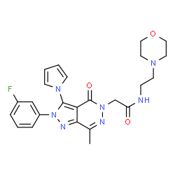 ChemSpider 2D Image | 2-[2-(3-Fluorophenyl)-7-methyl-4-oxo-3-(1H-pyrrol-1-yl)-2,4-dihydro-5H-pyrazolo[3,4-d]pyridazin-5-yl]-N-[2-(4-morpholinyl)ethyl]acetamide | C24H26FN7O3