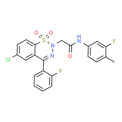 ChemSpider 2D Image | 2-[6-Chloro-4-(2-fluorophenyl)-1,1-dioxido-2H-1,2,3-benzothiadiazin-2-yl]-N-(3-fluoro-4-methylphenyl)acetamide | C22H16ClF2N3O3S