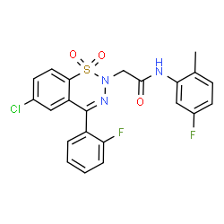 ChemSpider 2D Image | 2-[6-Chloro-4-(2-fluorophenyl)-1,1-dioxido-2H-1,2,3-benzothiadiazin-2-yl]-N-(5-fluoro-2-methylphenyl)acetamide | C22H16ClF2N3O3S