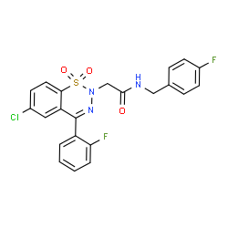 ChemSpider 2D Image | 2-[6-Chloro-4-(2-fluorophenyl)-1,1-dioxido-2H-1,2,3-benzothiadiazin-2-yl]-N-(4-fluorobenzyl)acetamide | C22H16ClF2N3O3S