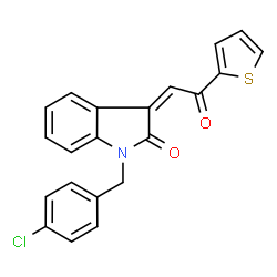 ChemSpider 2D Image | (3Z)-1-(4-Chlorobenzyl)-3-[2-oxo-2-(2-thienyl)ethylidene]-1,3-dihydro-2H-indol-2-one | C21H14ClNO2S