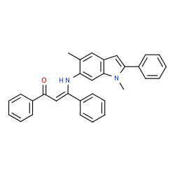 ChemSpider 2D Image | (2Z)-3-[(1,5-Dimethyl-2-phenyl-1H-indol-6-yl)amino]-1,3-diphenyl-2-propen-1-one | C31H26N2O